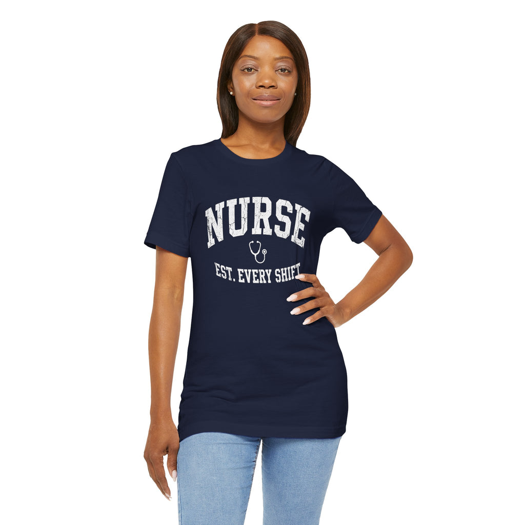 Nurse Est. Every Shift | Vintage Varsity Nurse T-Shirt
