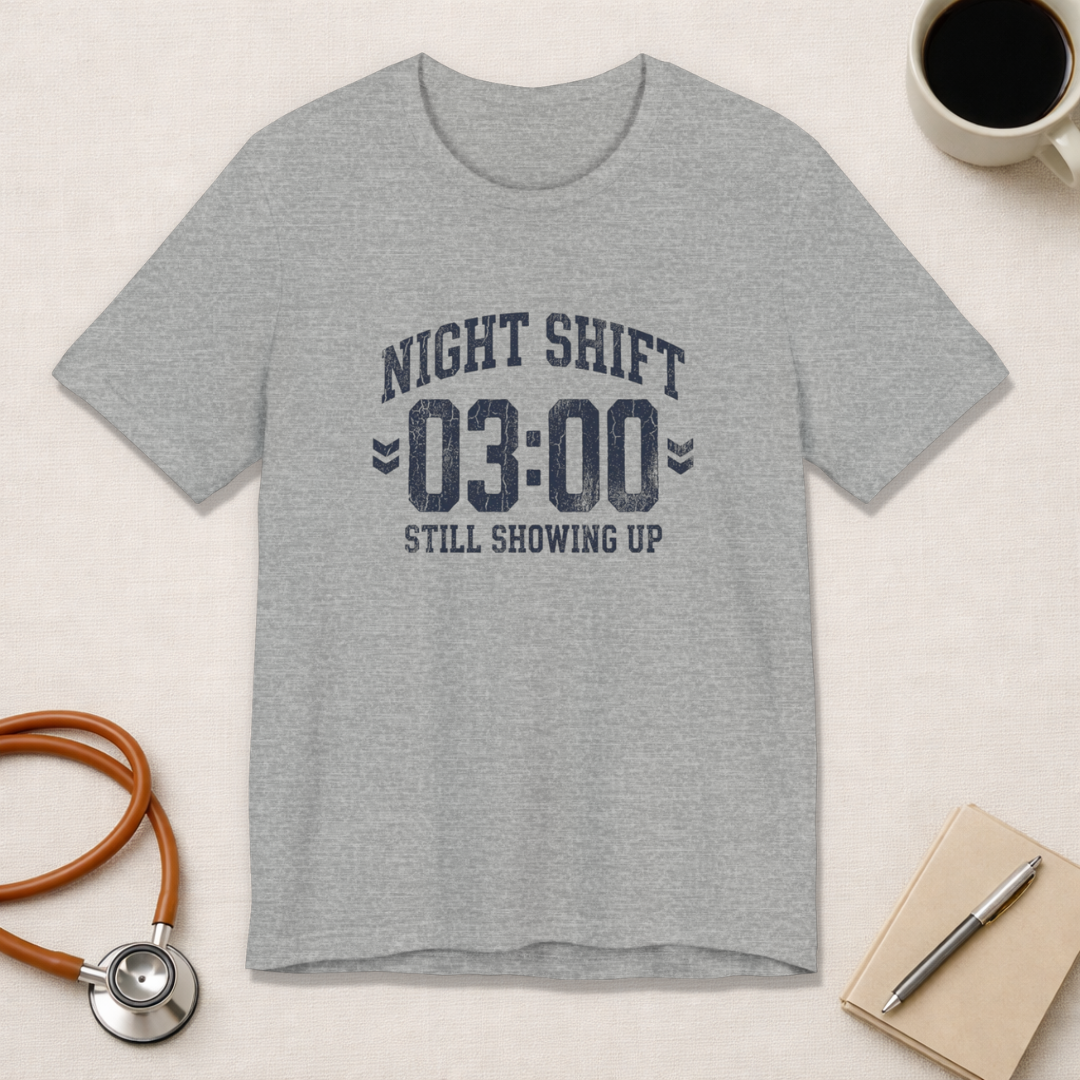 Night Shift 03:00 Still Showing Up | Varsity Nurse T-Shirt