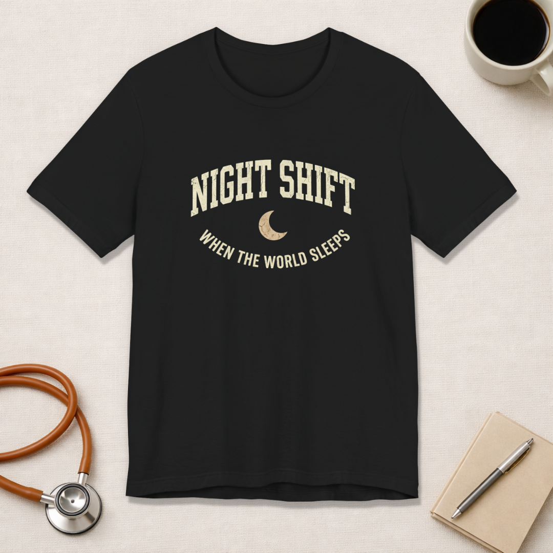 Night Shift When the World Sleeps | Varsity Nurse T-Shirt