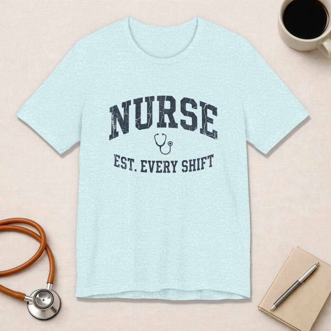 Nurse Est. Every Shift | Vintage Varsity Nurse T-Shirt