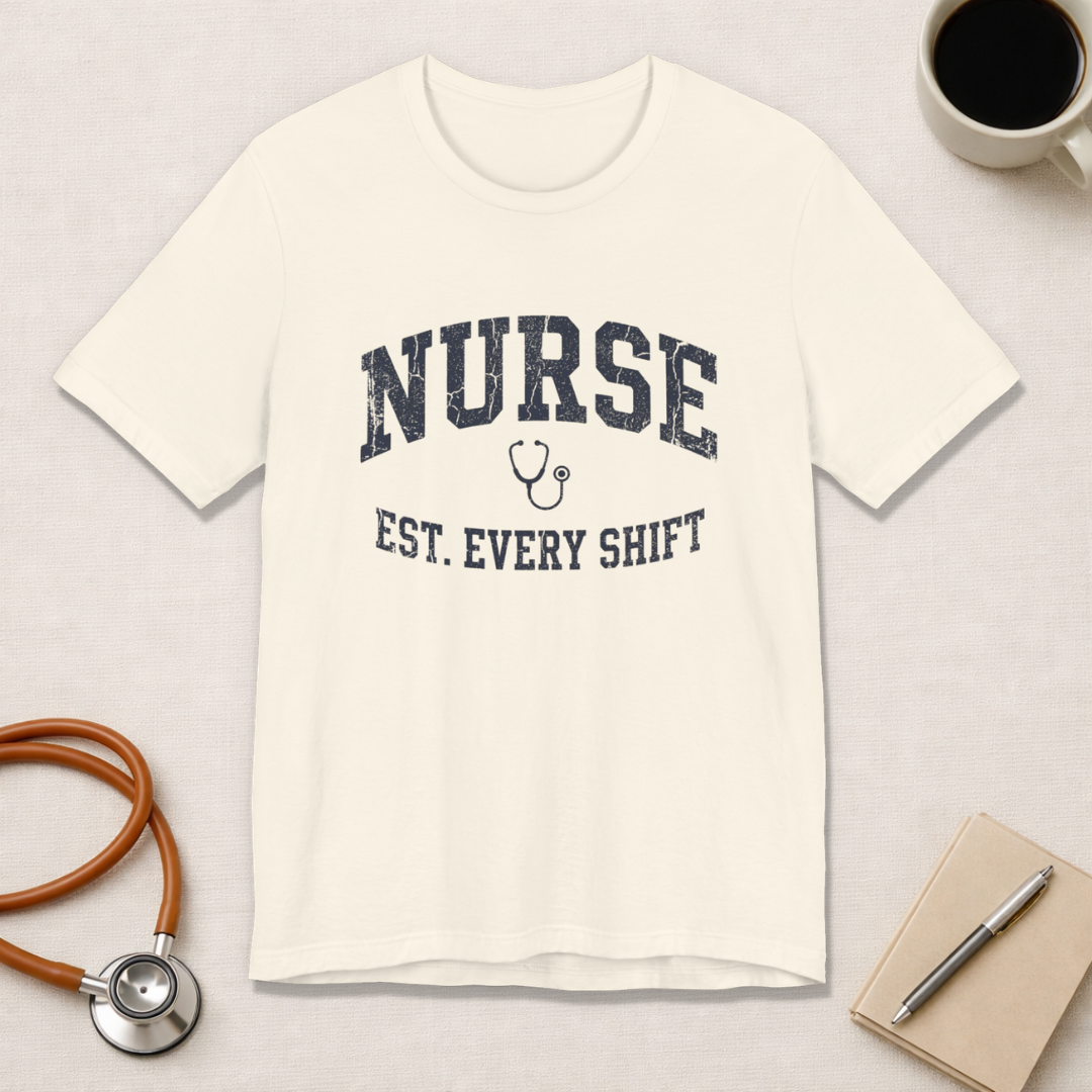 Nurse Est. Every Shift | Vintage Varsity Nurse T-Shirt