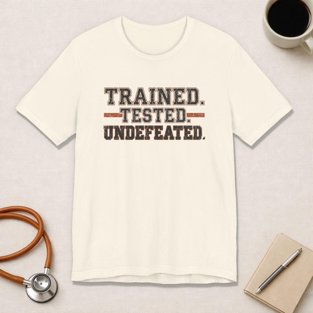 Trained. Tested. Undefeated. | Varsity Nurse T-Shirt