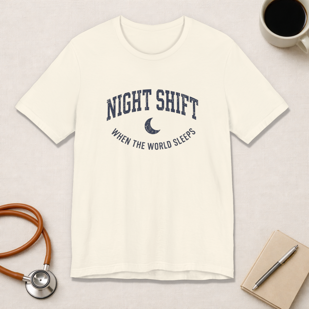 Night Shift When the World Sleeps | Varsity Nurse T-Shirt