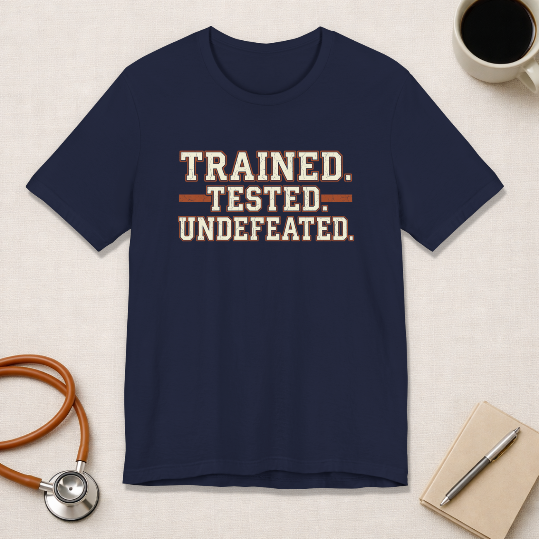 Trained. Tested. Undefeated. | Varsity Nurse T-Shirt