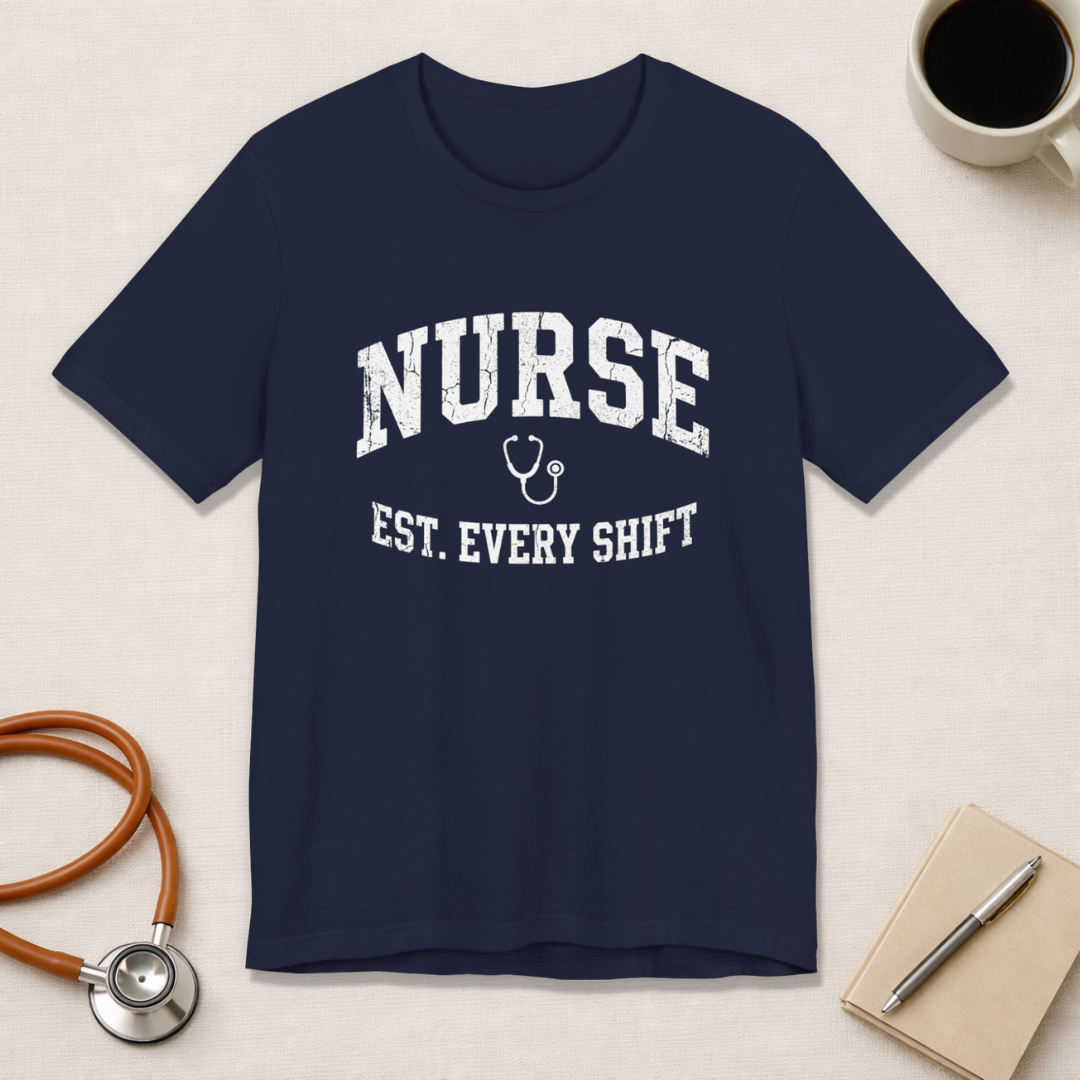Nurse Est. Every Shift | Vintage Varsity Nurse T-Shirt