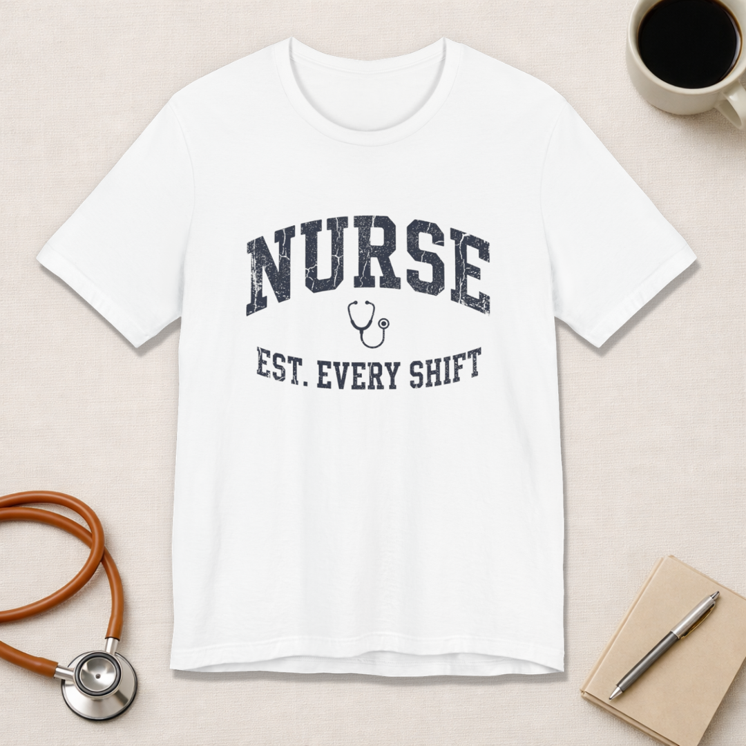 Nurse Est. Every Shift | Vintage Varsity Nurse T-Shirt