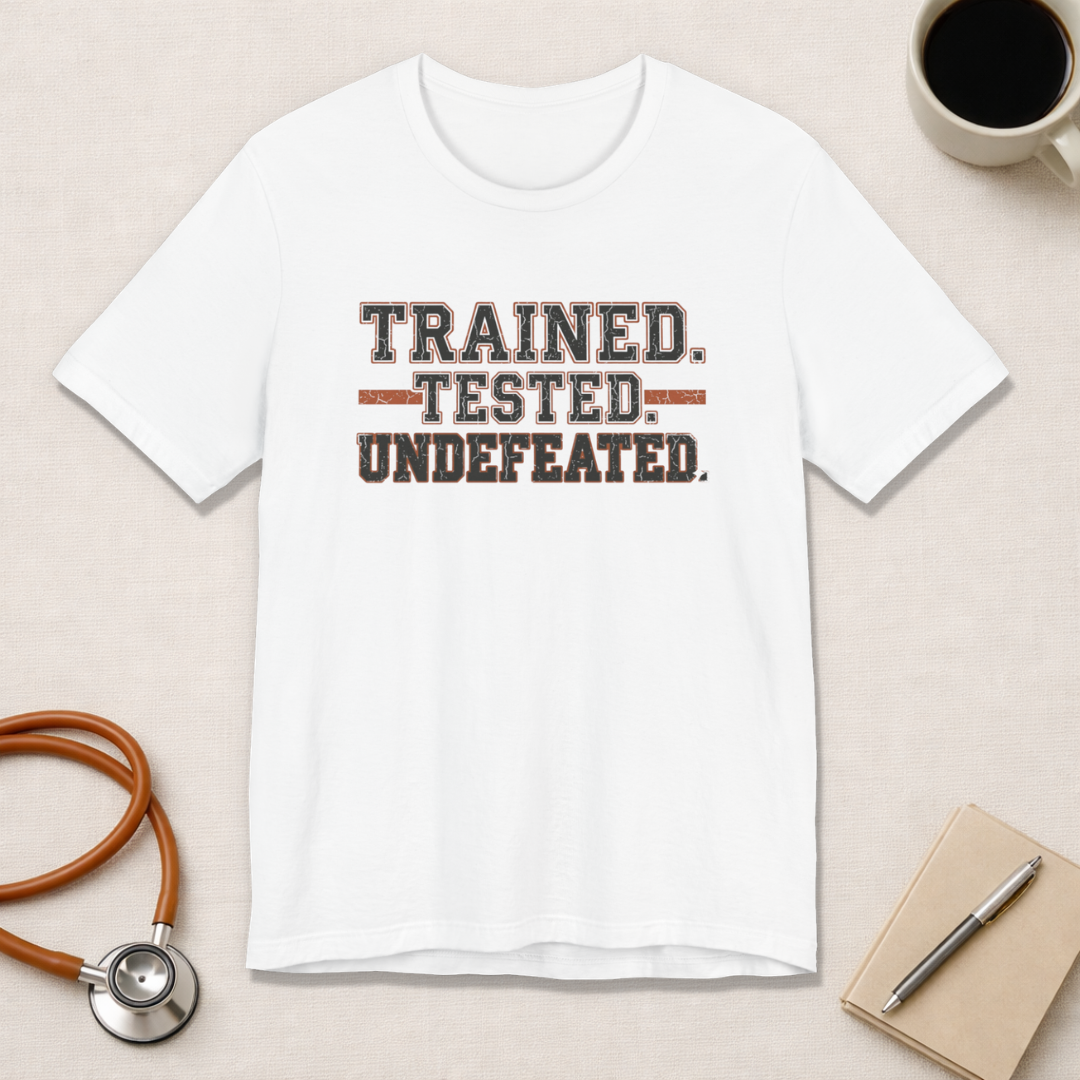 Trained. Tested. Undefeated. | Varsity Nurse T-Shirt